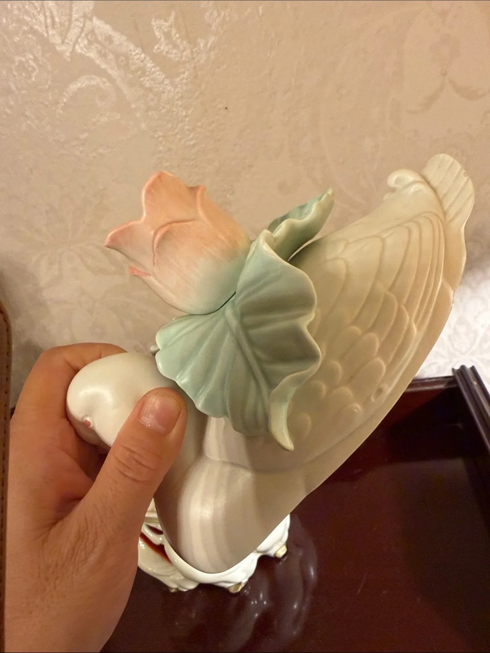 Set of 3 candle holders  Duck Figurine with Pink Flowers